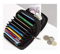 Black RFID Blocking Security Purse - Accordion Style Leather & Stainless Steel Wallet with 10 Card & 3 Cash Pockets, Prevents Credit Debit Card Scanning - Anti Skimming ID Identity Theft Protection