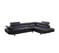 Fidenza Leather Corner Sofa With Adjustable Headrest - Black / Right-hand
