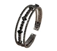 Black Rhinestone Cuff Bracelet for Women - Self Love Jewelry, Sparkly Adjustable Bangle for Wedding & Party (Black)