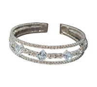Black Rhinestone Cuff Bracelet for Women - Self Love Jewelry, Sparkly Adjustable Bangle for Wedding & Party (Silver)