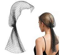 Black Rhinestone Mesh Headband for Women - Sparkling Chainmail Hair Accessories, Boho Gothic Head Scarf for ABBA Disco Parties, Festivals & Weddings