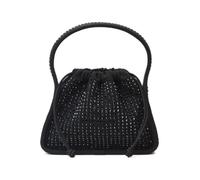 Black Rhinestone Ribbed Knit Drawstring Bag - female - Alexander Wang - Bucket Bags - Black - ONE SIZE - Bags ONE SIZE