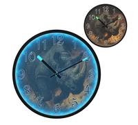 Black Rhino Flame Design Night Light Wall Clock LED Wall Clocks Silent Battery-Operated Glow in The Dark Large Digital Display for Bedroom Living Room Kitchen, 12 Inch