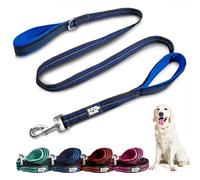 Black Rhino Heavy Duty Dog Leash for Medium and Large Dogs - 5 ft Long Double Handle Dog Leash with Padded Traffic Control Handles - Reflective, Durable, and Weather Resistant (Blue and Gray)