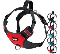 Black Rhino - The Comfort Dog Harness with Mesh Padded Vest for Small - Large Breeds | Adjustable | Reflective | 2 Leash Attachments on Chest & Back - Neoprene Padded Training Handle (Small, Red/Bl)