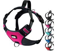 Black Rhino - The Comfort Dog Harness with Mesh Padded Vest for Small - Large Breeds | Adjustable | Reflective | 2 Leash Attachments on Chest & Back - Neoprene Padded Training Handle (Medium, Pink/Bl)
