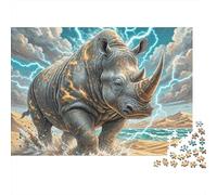 Black Rhinoceros 1000 Pieces Jigsaw Puzzle for Adults - Premium Wooden Difficult Puzzles, Family Game Night Gift, Wall Art Home Decor, Relaxing Therapy Toy 1000pcs (75x50cm)