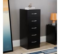 (Black) Riano 5 Drawer Narrow Chest Bedroom Storage Unit