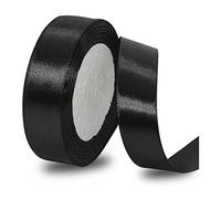 Black Ribbon 25mm, 23 Meters Solid Color Satin Gift Ribbon for Crafting, Gift Wrapping, Balloons, Hair Bows Making, Sewing, Wreaths, Bridal Bouquet, Cakes and Wedding Party Decoration