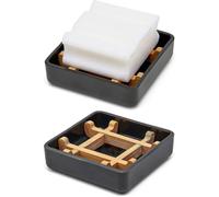 (Black, Right Angle) Soap Dishes For Bar Wooden Bamboo Square, Soap Holder With Drain For Bathroom Small Soap Dish Detachable