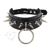 Black Ring Nail Leather Luxury Collar With Long Drawstring Tie, Adjustable Size, Matching Drawstring Original Gift，Couple Gift