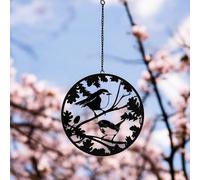 Black Robin & Wren Hanging Mirror Silhouette - 39cm x 23cm | Metal Bird Wall Art & Garden Décor | Reflective Hanging Ornament for Outdoor & Indoor Use