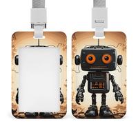 Black Robot Badge Holder Vertical Id Card Holder with Lanyard Heavy Duty Name Tag Holders Waterproof Work Badge Holder for Office Cruise Teacher Cute Badge Protector