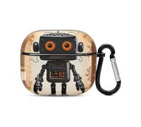 Black Robot Bluetooth Earbuds Case Cover Full Body Shockproof Protection Hard Case Support Wireless Charging with Keychain Personalized Gift for AirPods 3