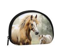 Black robot Mini Coin Purse Pouch Change Holder, Shell Shape Zip Around Wallet,Credit Card Holder for Women, Animals Embroidery Paintings Horses, One Size, Classic