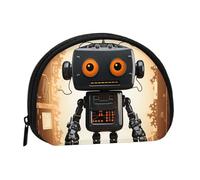Black robot Mini Coin Purse Pouch Change Holder, Shell Shape Zip Around Wallet,Credit Card Holder for Women, Black Robot, One Size, Classic
