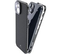 Black Rock - 360 degree glass case suitable for Apple iPhone 14 I carbon mobile phone case, carbon back (transparent with black frame)