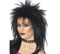 Black Rock Diva Wig Ladies 80s Fancy Dress Accesssory Wig 1980s Punk Wig