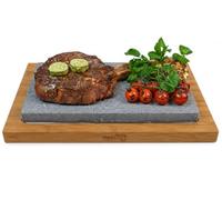 Black Rock Grill Restaurant-Grade Lava Steak Stone Sharing Set | Large hot stone cooking set with Italian lava rock & bamboo board. Perfect for tabletop steak-on-the-stone sharing.