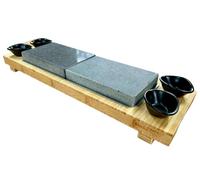 Black Rock Grill Signature Sharing Steak Stone Cooking Set - Premium Hot Stone Cooking Gift Set for 2 People. 2x Large Lava Rocks, Bamboo Board, 4 Dipping Pots & Underplates.