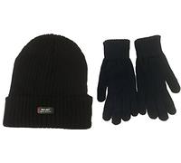Black 'Rockjock' Thermal Thinsulate Winter Hat (Style: Chunky Rib Knit with Rockjock R40 Lining) and 'Handy' Thermal Gloves Set