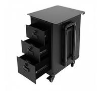 Black Rolling Manicure Table, Foldable Nail Tech Desk with 3 Drawers, Brush Pouch & Lockable Wheels, Mobile Workstation for Makeup Artist - Black