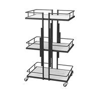 Black Rolling Salon Storage Cart with Lockable Wheels 3-Tier Utility Shelves for Beauty Spa Cosmetology Tattoo Manicure Facial Tool Station