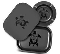 Black Rolling Tray with Magnetic Lid & Cool Ashtray for Cigarettes Cigars Outside Patio Outdoor Home Cute Decor,Metal Ash tray Set for Storage or Travel- Set of 3 (Funny Turtle Design)