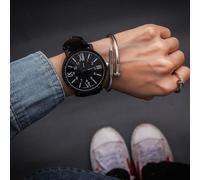 (black) Romantic Big Dial Leather Watch - Fashionable Quartz