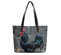 Black Rooster Leather Tote Bag for Women Work Shoulder Purses with Zipper Waterproof Large Computer Shoulder Bag Fashion Ladies Shoulder Handbag Reusable Shopping Bags
