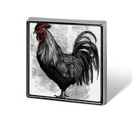 Black Rooster Square Lapel Pin 0.7x0.7in Aluminum Badge Stylish Personalized Accessory Daily Wear
