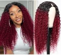 Black Root Burgundy Curly V Part Wigs - Human Hair Upgrade U Part Wigs - 16Inch