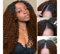 Black Root Ombre Highlight Brown V Part Wig Human Hair for Women - 1B/30 Color Highlights Kinky Curly U Part No Leave Out - 24 Inch