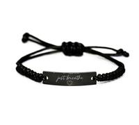 Black Rope Bracelet Just Breathe Adjustable Meditation Bracelet for Women Men, Minimalist Buddhist Yoga Jewelry, Mindfulness Gift for Stress Relief, Inspirational Bracelet