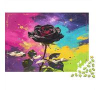 Black Rose 1000 Piece Jigsaw Puzzle Paper Puzzle Game Colorful Artistic Background Jigsaw Puzzle for Adults Family Relaxation Home Decor Gift 70x50cm/1000pcs