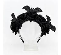 Black Rose Bat Headband, Gothic Floral Bat Hair Crown Costume Headpiece (black, 21CM)