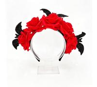 Black Rose Bat Headband, Gothic Floral Bat Hair Crown Costume Headpiece (Red, 21CM)