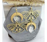 Black Rose Butterfly Earrings Gothic Pattern Hollow Moth Earrings Jewelry Gift-10#Gold Moth Moon Crystal