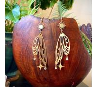 Black Rose Butterfly Earrings Gothic Pattern Hollow Moth Earrings Jewelry Gift-13#Gold Angel Wing Sun