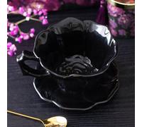 Black Rose Ceramic Teacup & Saucer - Gothic Elegance, 250Ml