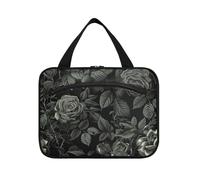 Black Rose Digitally Engraved Hanging Bag for Women Travel with Hook, Designer Compact Makeup Bag Organizer for Travelers Camping Porta cosmeticos Mujer para cartera L