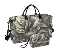 Black Rose Digitally Engraved Large Bag Weekender/Overnight Duffel Workout Bag with Adjustable Strap for Trekking Foldable, Black Rose,digitally engraved, One Size