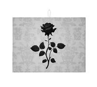 Black Rose Dish Drying Mats For Kitchen Counter, Vintage Floral Absorbent Dish Drainer Rack Mat, Elegant Microfiber Drying Pad For Coffee Bar Protector 18x24 Inch