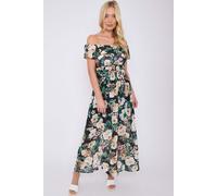 Black Rose Floral Print Chiffon Bardot Maxi Dress Love Sunshine Black 10