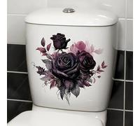 Black Rose Flower Butterfly Toilet Cover Sticker Decals,Spring Flower Leaf Butterfly Waterproof Toilet Lid Tank Seat Decals Cistern Self-Adhesive Bathroom Wall Sticker