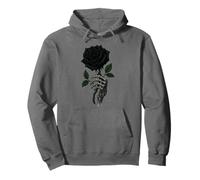 Black Rose Flower Skeleton Hand Goth Pullover Hoodie