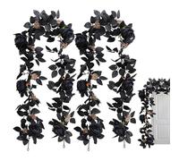 Black Rose Garland 2Pcs 68.9" Long Halloween Artificial Flowers Garland Hanging Rose Vine for Outdoor Indoor Halloween Decorations, Black Vines, Artificial