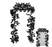 Black Rose Garland for Halloween Decorations 69 Inch Artifical Rose Vine with Black Berry and Leaves Flexible Realistic Vivid Floral Garland for Fall Thanksgiving Home Decor Rose Garlands for Decorati