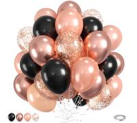 Black Rose Gold Balloons, 60pcs Rose Gold And Black Balloons, Metallic Pearl Matte Confetti Balloon For Girls Women Lady Birthday Baby Shower Party Wedding Bridal Shower Bachelorette Engagement Decor