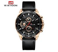 (black,rose gold, Leather strap) VA VA VOOM Quartz Watches Men Sport Stainless Steel Band Waterproof Casual Military Army Outdoor Run Hiking Leather Men's Watches Relogio Masculino